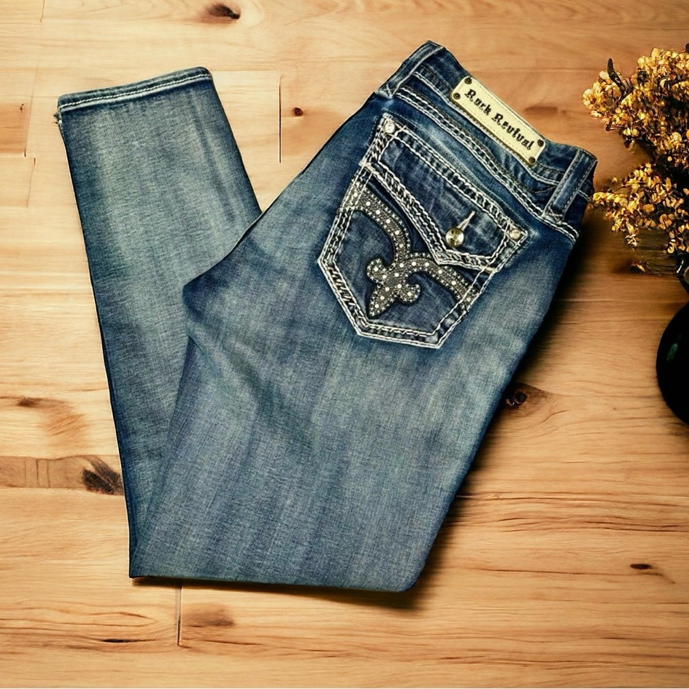 Rock Revival Barby Skinny Ankle Jeans Distressed Stretch Bling Size 34